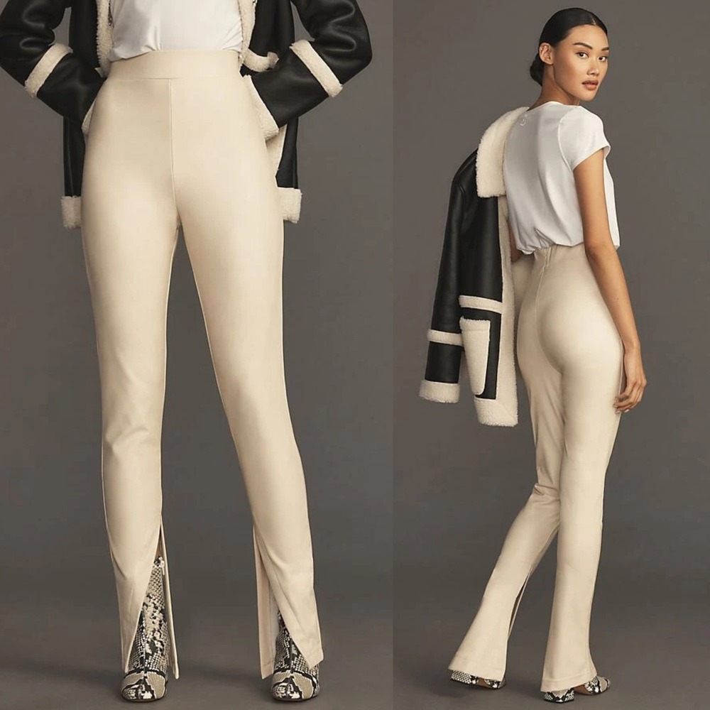 Anthropologie Avec Les Filles High-Waisted Faux Leather Slit Leggings Size Large